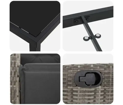 3 Daļu Dārza Ēdamgalda Komplekts, Pelēks Poliesters, Rattan Vidaxl