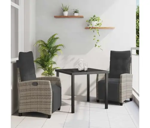 3 Daļu Dārza Ēdamgalda Komplekts, Pelēks Poliesters, Rattan Vidaxl