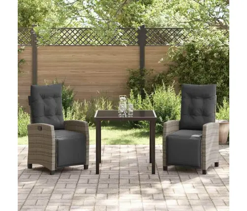 3 Daļu Dārza Ēdamgalda Komplekts, Pelēks Poliesters, Rattan Vidaxl