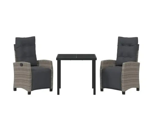 3 Daļu Dārza Ēdamgalda Komplekts, Pelēks Poliesters, Rattan Vidaxl