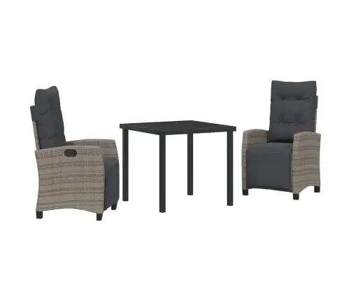 3 Daļu Dārza Ēdamgalda Komplekts, Pelēks Poliesters, Rattan Vidaxl
