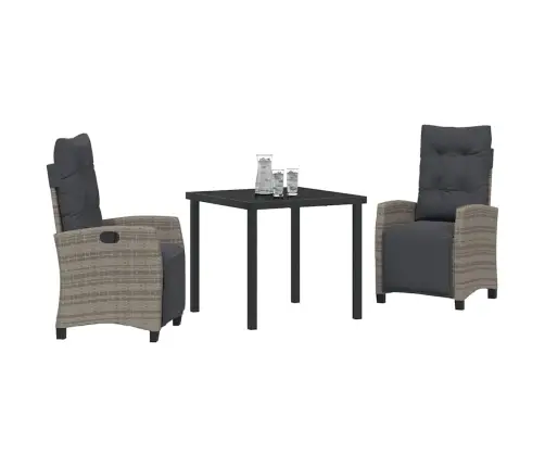 3 Daļu Dārza Ēdamgalda Komplekts, Pelēks Poliesters, Rattan Vidaxl