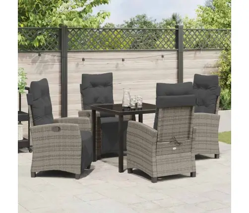 5 Daļu Dārza Ēdamgalda Komplekts Pelēks Poliesters Ratanā Vidaxl