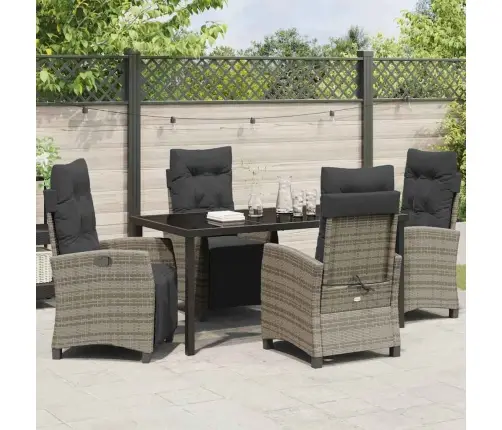 5 Daļu Dārza Ēdamgalda Komplekts, Pelēkais Poli Rattan Vidaxl