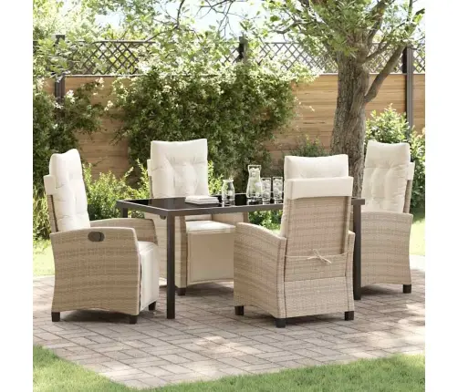 5 Daļu Dārza Ēdamgalds – Bēšs Poli Rattan Vidaxl