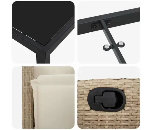 7 Daļu Dārza Ēdamgalds - Bēšs Poli Rattan Vidaxl