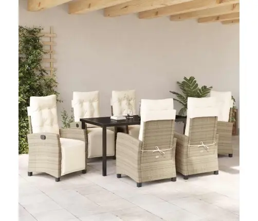 7 Daļu Dārza Ēdamgalds - Bēšs Poli Rattan Vidaxl