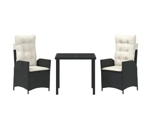 3 Daļu Dārza Ēdamgalds Ar Spilveniem, Melnā Poli Ratanā Vidaxl