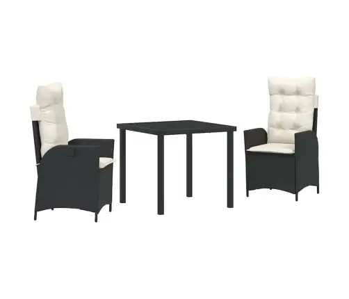 3 Daļu Dārza Ēdamgalds Ar Spilveniem, Melnā Poli Ratanā Vidaxl