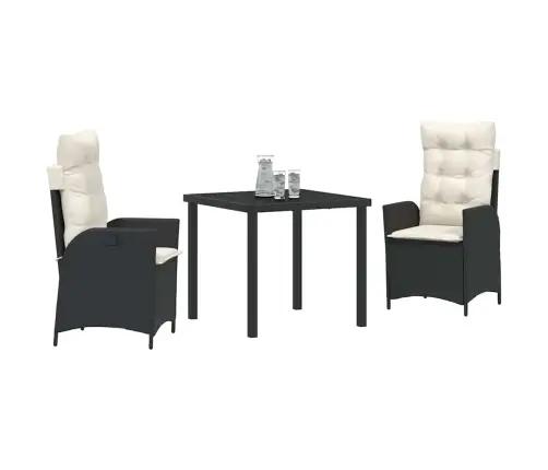 3 Daļu Dārza Ēdamgalds Ar Spilveniem, Melnā Poli Ratanā Vidaxl