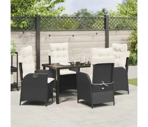 5 Daļu Dārza Ēdamgalds Ar Spilveniem Melnā Polirotangā Vidaxl