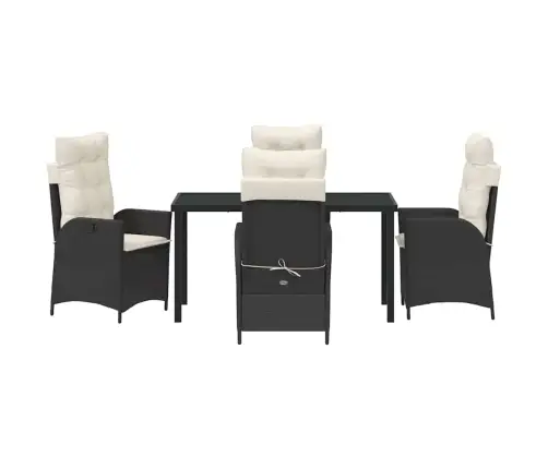 5 Daļu Dārza Ēdamgalds Ar Spilveniem Melnā Polirotangā Vidaxl