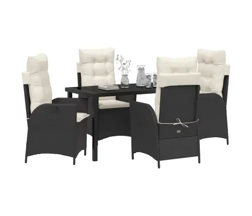 5 Daļu Dārza Ēdamgalds Ar Spilveniem Melnā Polirotangā Vidaxl