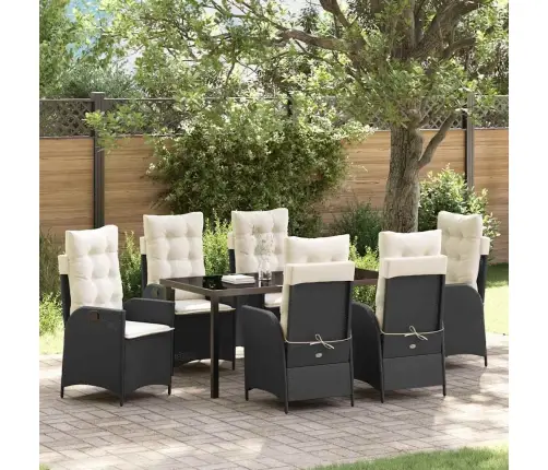 Sodo Valgomojo Komplektas 7 Pcs Juoda Poliratanas