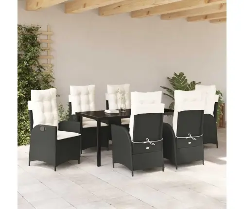 Sodo Valgomojo Komplektas 7 Pcs Juoda Poliratanas