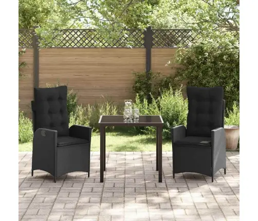 Sodo Valgomojo Komplektas Su Pagalve 3 Pcs Juoda Poliratanas