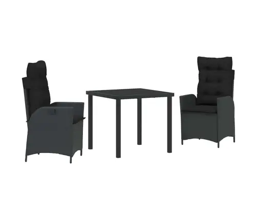 Sodo Valgomojo Komplektas Su Pagalve 3 Pcs Juoda Poliratanas