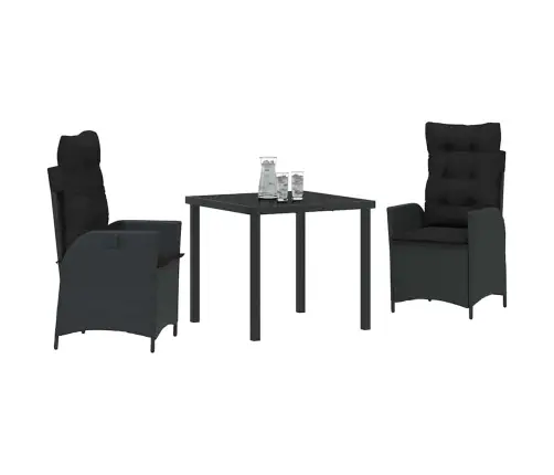 Sodo Valgomojo Komplektas Su Pagalve 3 Pcs Juoda Poliratanas