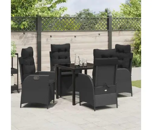 Sodo Valgomojo Komplektas Su Pagalve 5 Pcs Juoda Poliratanas