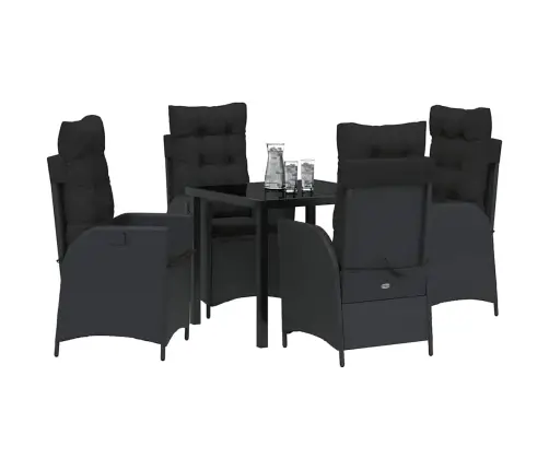 Sodo Valgomojo Komplektas Su Pagalve 5 Pcs Juoda Poliratanas