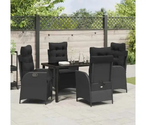 5 Daļīgs Dārza Ēdamgalds Ar Spilveniem Melnā Polirotangā Vidaxl