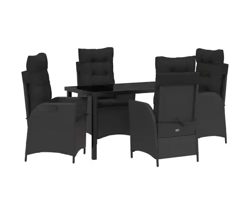 5 Daļīgs Dārza Ēdamgalds Ar Spilveniem Melnā Polirotangā Vidaxl