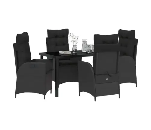 5 Daļīgs Dārza Ēdamgalds Ar Spilveniem Melnā Polirotangā Vidaxl