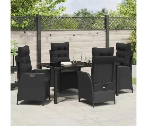 Sodo Valgomojo Komplektas Su Pagalve 5 Pcs Juoda Poliratanas