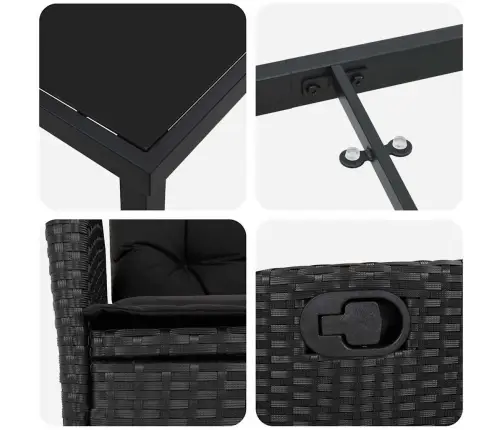 Aia Söögilaudade Komplekt Padjaga 7 Pcs Must Polürotang