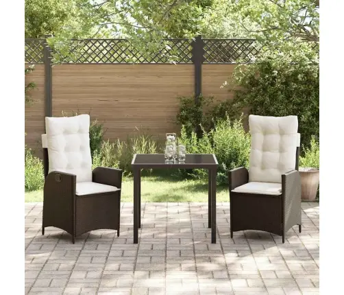 3 Daļu Dārza Galds Ar Spilveniem Brūnā Polirotangā Vidaxl