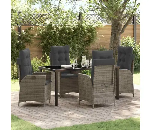 5 Vienību Dārza Ēdamistabas Komplekts Ar Spilveniem, Pelēks, Polirotangpalma. Vidaxl