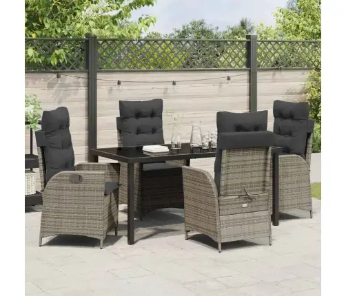 5 Vienību Dārza Ēdamistabas Komplekts Ar Spilveniem, Pelēks, Polirotangpalma. Vidaxl