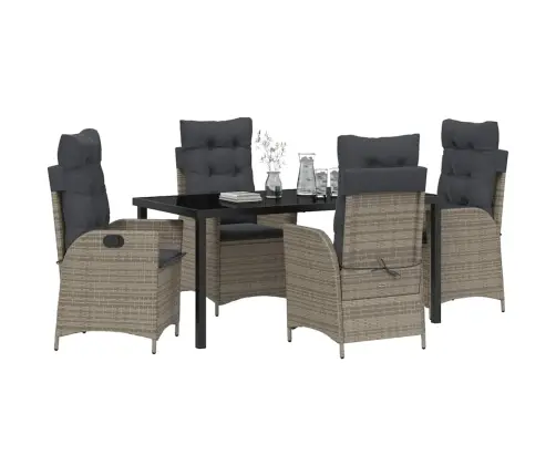 5 Vienību Dārza Ēdamistabas Komplekts Ar Spilveniem, Pelēks, Polirotangpalma. Vidaxl