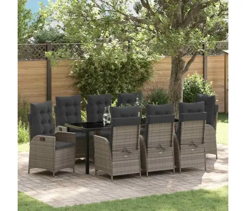 Dārza Ēdamgalds 9 Pcs Pelēka Poliratāns Vidaxl