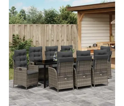 Dārza Ēdamgalds 9 Pcs Pelēka Poliratāns Vidaxl