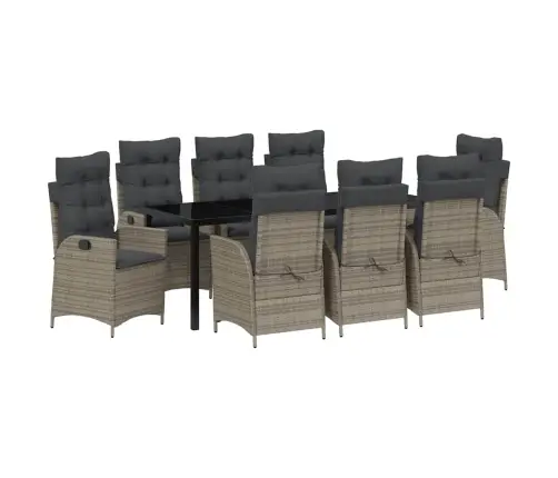 Dārza Ēdamgalds 9 Pcs Pelēka Poliratāns Vidaxl