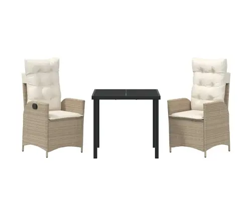 3 Daļu Dārza Galds Ar Bēšu Krāsas Spilveniem, Polirotangpalma Vidaxl