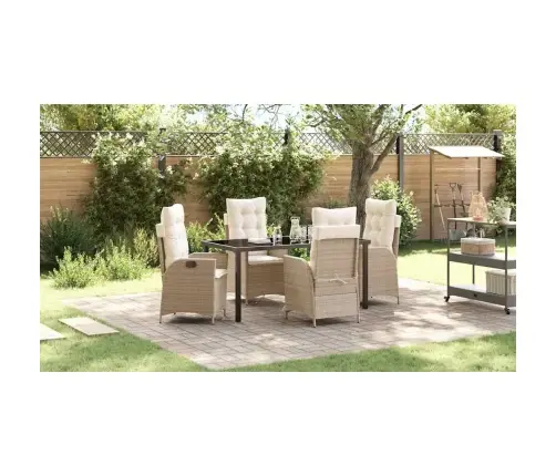 5 Daļu Dārza Ēdamgalds Komplekts Ar Spilveniem, Bēšā Krāsā, No Polirotana. Vidaxl