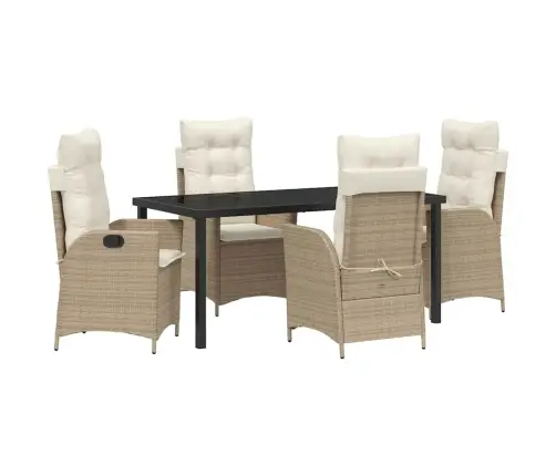 5 Daļu Dārza Ēdamgalds Komplekts Ar Spilveniem, Bēšā Krāsā, No Polirotana. Vidaxl