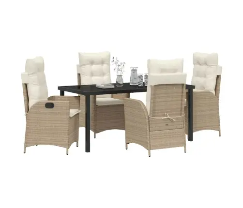 5 Daļu Dārza Ēdamgalds Komplekts Ar Spilveniem, Bēšā Krāsā, No Polirotana. Vidaxl