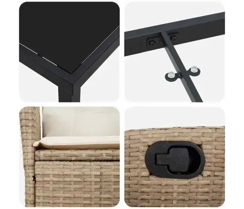 Aia Söögilaudade Komplekt Padjaga 7 Pcs Beež Polürotang