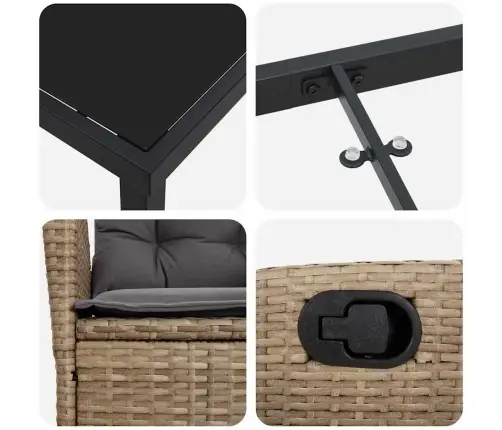 Aia Söögilaudade Komplekt Padjaga 3 Pcs Beež Polürotang