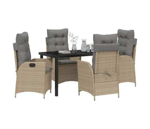 5 Daļu Dārza Ēdamzīmes Komplekts Ar Spilveniem Bēšā Poliratanā. Vidaxl