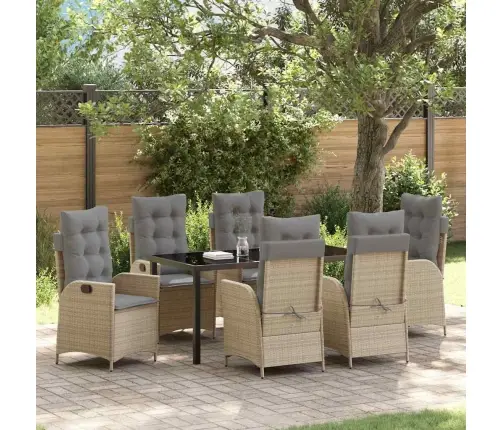 7 Daļu Dārza Galda Komplekts Ar Spilveniem, Bēšā Krāsā, No Poliratan. Vidaxl