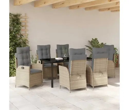 7 Daļu Dārza Galda Komplekts Ar Spilveniem, Bēšā Krāsā, No Poliratan. Vidaxl