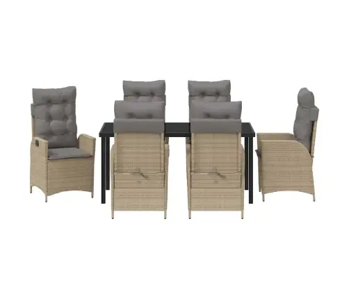 7 Daļu Dārza Galda Komplekts Ar Spilveniem, Bēšā Krāsā, No Poliratan. Vidaxl