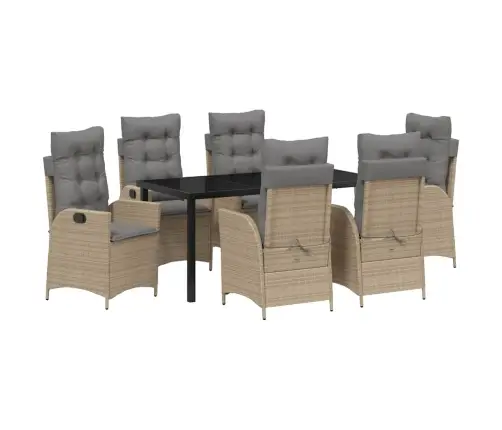 7 Daļu Dārza Galda Komplekts Ar Spilveniem, Bēšā Krāsā, No Poliratan. Vidaxl