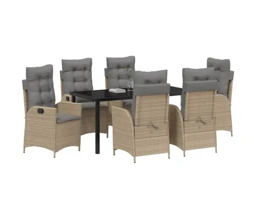 7 Daļu Dārza Galda Komplekts Ar Spilveniem, Bēšā Krāsā, No Poliratan. Vidaxl