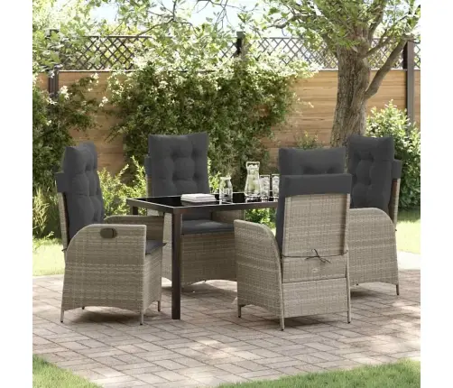 5 Daļu Dārza Ēdamgalds Ar Spilveniem, Gaiši Pelēks, Polirattanā. Vidaxl