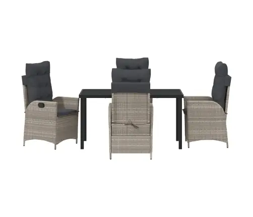 5 Daļu Dārza Ēdamgalds Ar Spilveniem, Gaiši Pelēks, Polirattanā. Vidaxl